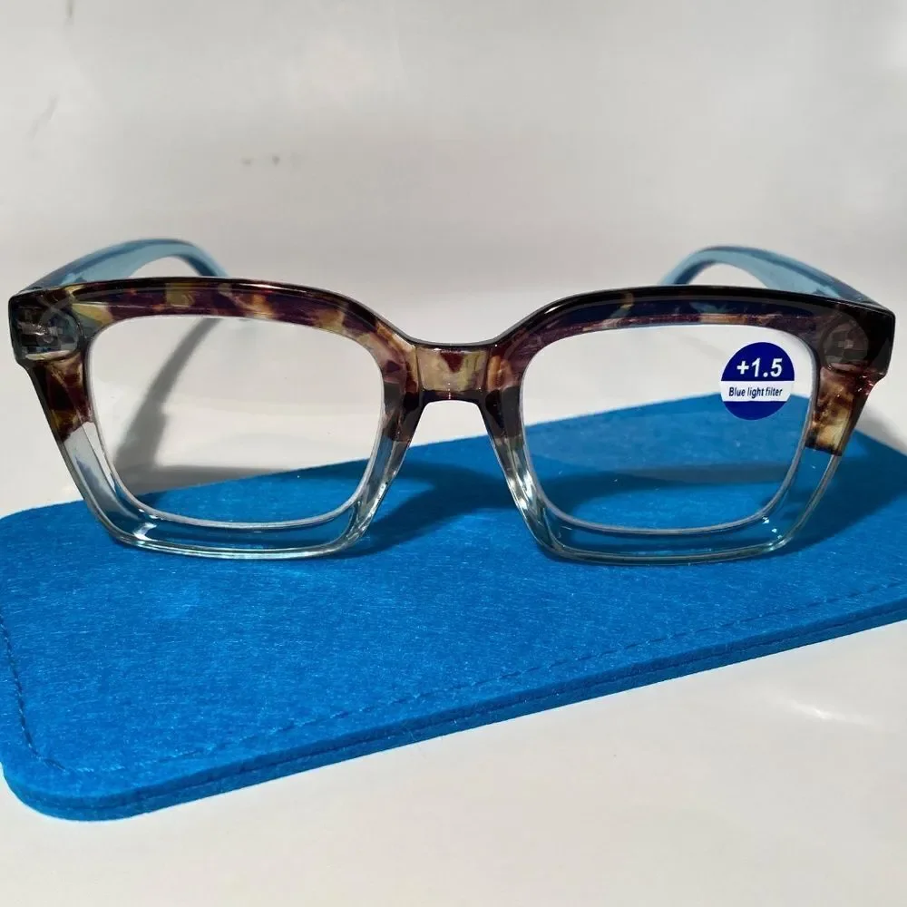 1557 Claudia Square Concave 1.5 NEW Blue Reading Glasses Blue Light Filter